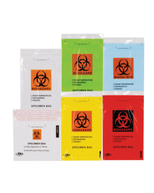 Labshield Adhesive-Seal Specimen Bags - Liquid-Tight Closure, Easy-Open Tear Line, External Document Pocket