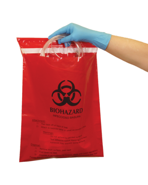 Adhesive Red Biohazard Stick-On Bags - Securely Attachable for Hazardous Waste Disposal