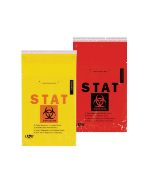STAT Adhesive-Seal Specimen Bags 1000pcs/6x10inc- Liquid-Tight Closure, Easy-Open Tear Line, External Document Pocket