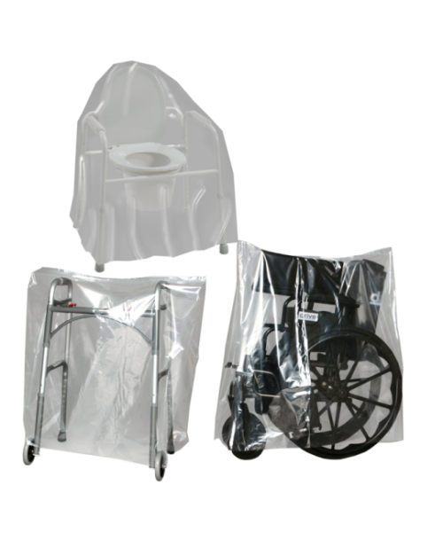 Healthcare Equipment Protection Bags: Large Low-Density Plastic Covers for Walkers, Wheelchairs, and Commodes - Custom Colored Options Available