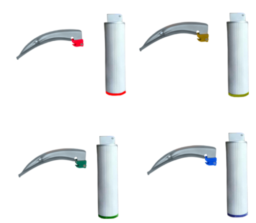 Single-Use Macintosh Laryngoscope Handle - Pre-loaded, Low Profile, Non-Sterile (Set of 4 Different Colors)