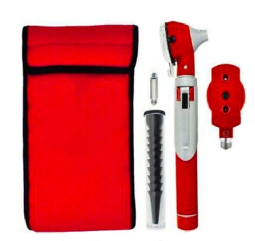 Fiber Optic Otoscope Ophthalmoscope Examination LED Diagnostic ENT Set Red
