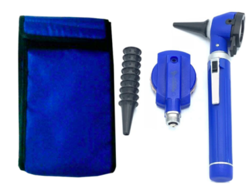 Fiber Optic Otoscope Ophthalmoscope Examination LED Diagnostic ENT Set - Blue Color