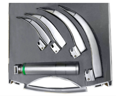 Advanced Fiber Optic Laryngoscope Set - 4 Blades with Stainless Steel Handle