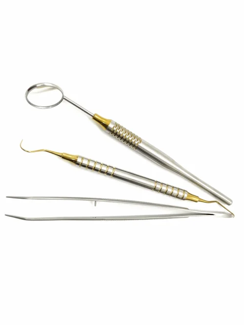 Dental Examination Kit Hollow - Set for Orthodontic Examinations with Explorer Plier, Mirror, and Tweezer